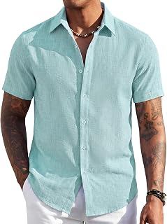 COOFANDY Men's Short Sleeve Button Down Shirt Casual Summer Beach Wedding Vacation Shirts