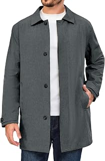 Little Donkey Andy Men's Waterproof Mid-Length Trench Coat, Lightweight Long Rain Coat, Single Breasted Overcoat