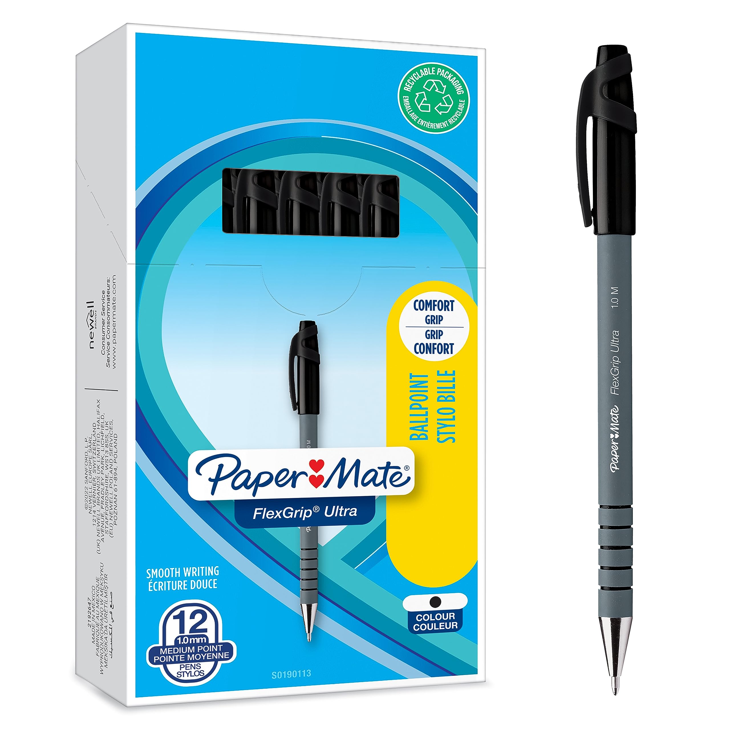 Paper Mate Flexgrip Ultra Ballpoint Pens | Medium Point (1.0mm) | Handwriting Pe
