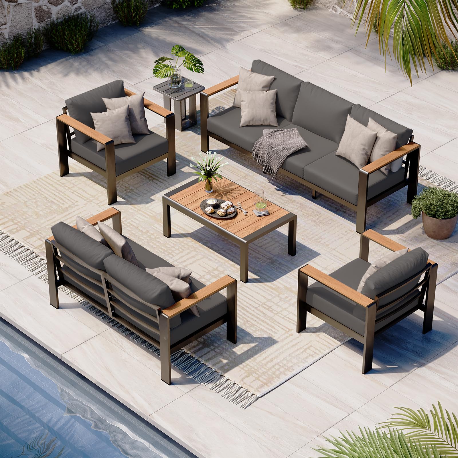 Oasbira Aluminum Outdoor Patio Furniture Set with Coffee Table, 5 Piece Patio Co