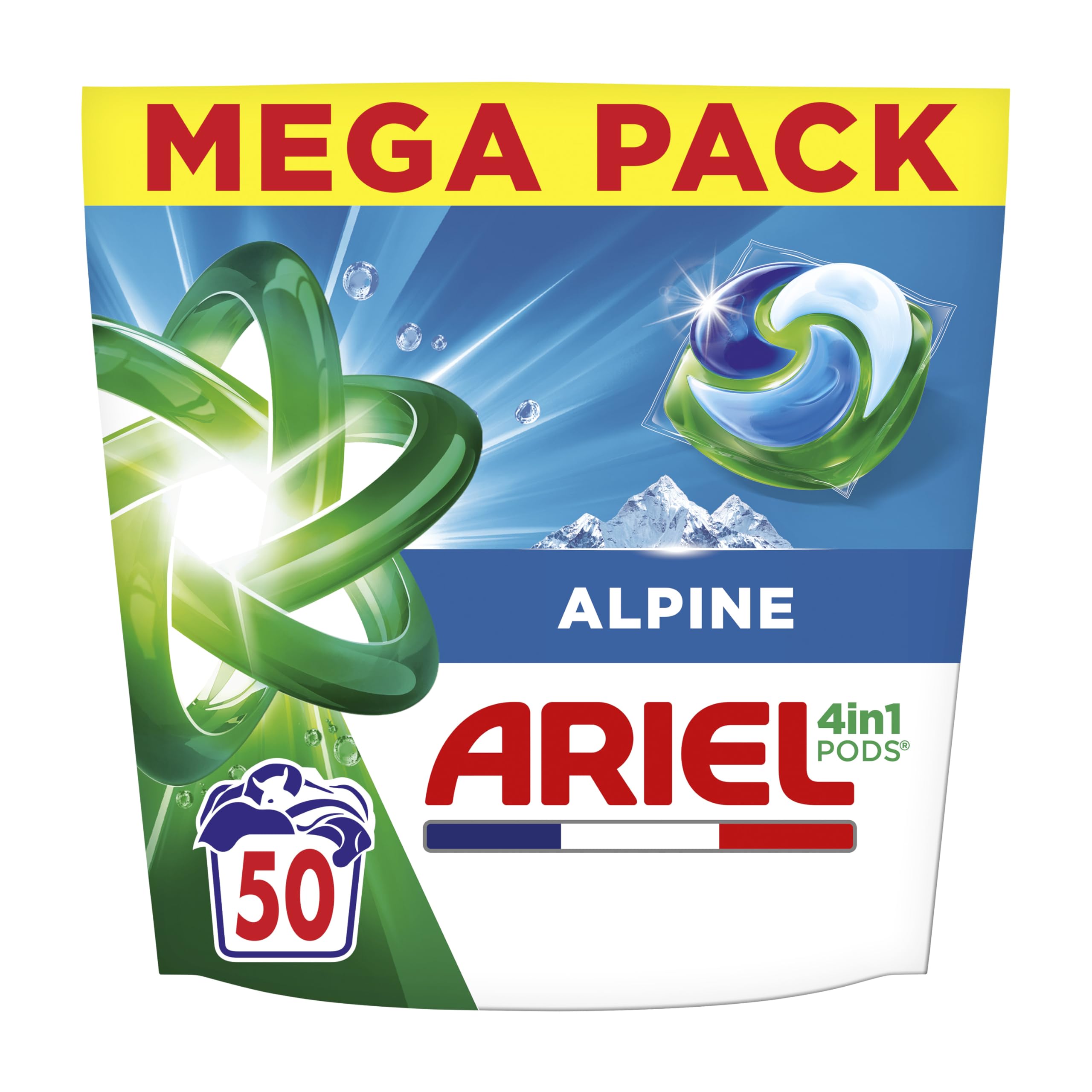 Ariel PODS 4-in-1, Capsule Detergent, 50 Washes, Alpine, Impeccable Stain Remova