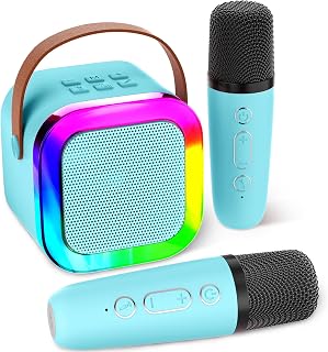 Aplsinvivi Karaoke Machines for Kids Adults, Mini Karaoke Machine with 2 Wireless Microphones, Kids Toys Birthday Gifts for Girls Ages 6, 7, 8, 9, 10, 12 +Year Old Family Home Party(Blue)