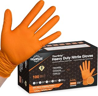 TitanFlex Heavy Duty Industrial Orange Nitrile Gloves, 8-mil, Gloves Disposable Latex Free with Raised Diamond Texture Grip, Powder Free, Rubber Glove, Mechanic Gloves,100-ct Box (XL)