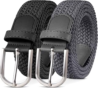 YOUCHAN 2 Pieces Unisex Elastic Belt Women's Braided Belt Men's Fabric 3.2 cm, Adjustable Length 90-130 cm, Various Colours