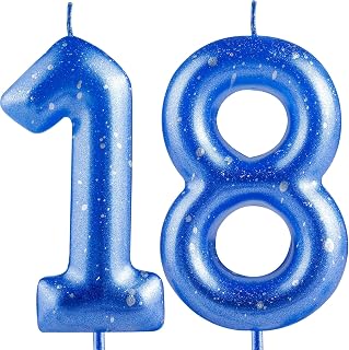 Blue Number 18 Candles - 18th Birthday Cake Toppers for Boys & Girls