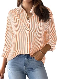 NONSAR Blusa Elegante de Mujer,de Manga Larga, a Rayas, con Botones, Informal, para Oficina, Trabajo, de algodón