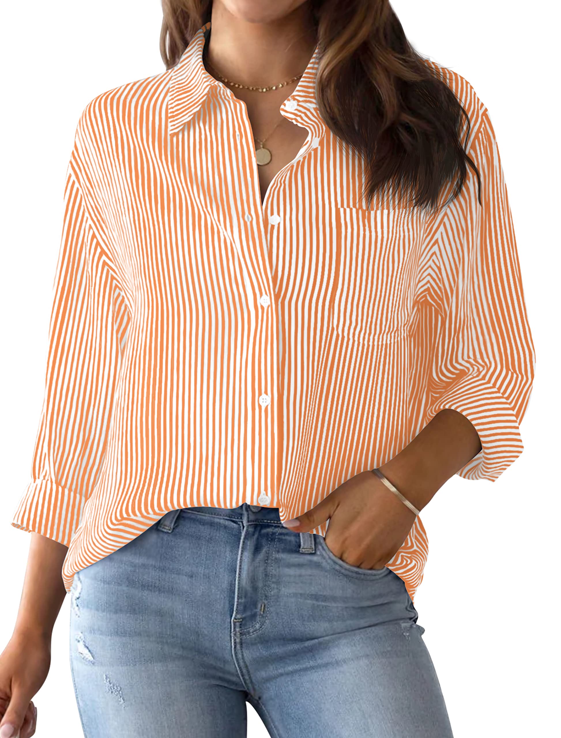 NONSAR Blusa Elegante de Mujer,de Manga Larga, a Rayas, con Botones, Informal, p