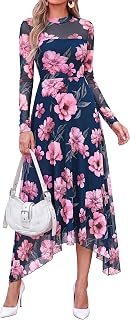 PRETTYGARDEN レディース フローラルメッシュミディドレス