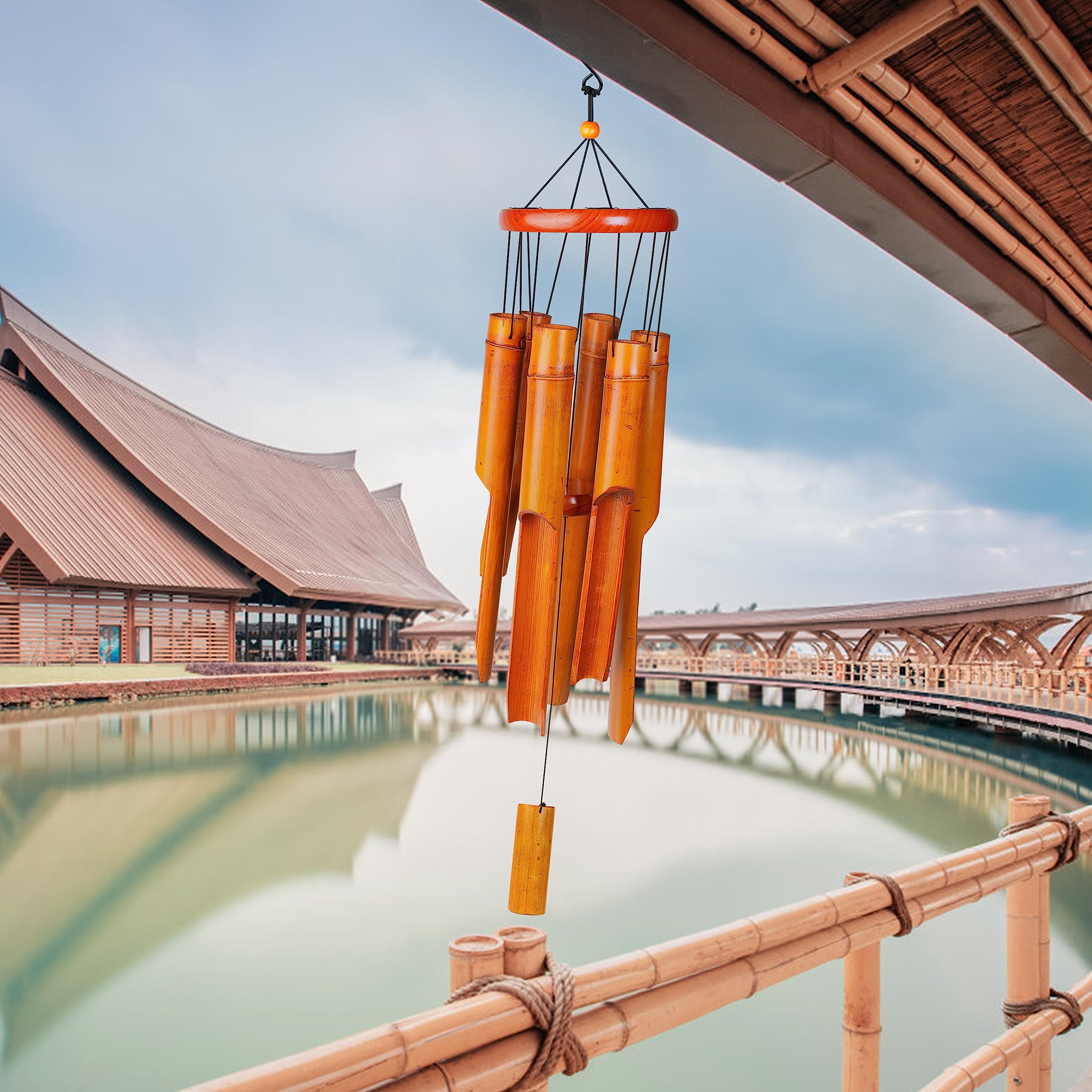 38" Bamboo Wind Chimes 6 Pipes, Handcrafted Bamboo Wind Chime Bring a Unique and