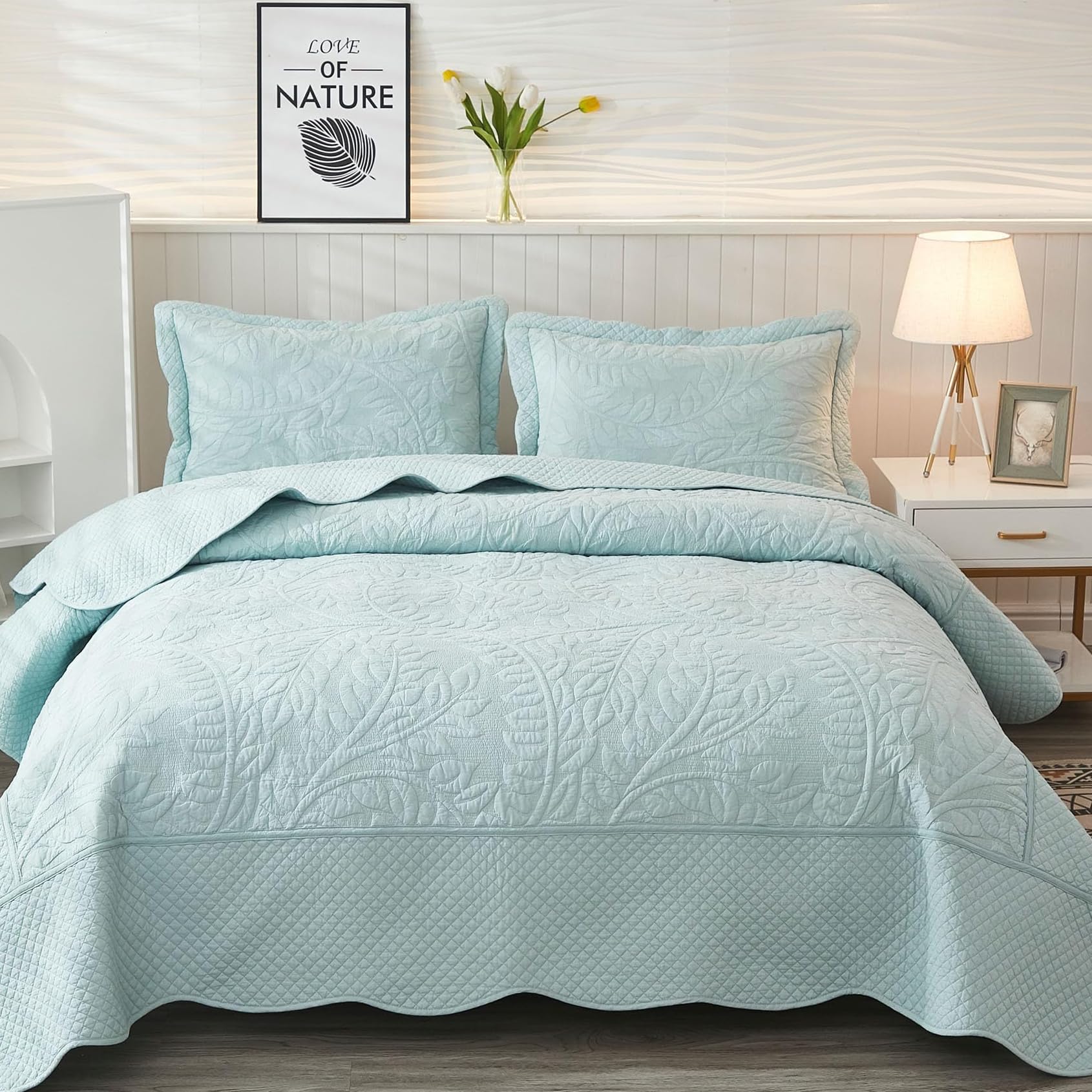 MarCielo 3-Piece 100% Cotton Oversized Bedspread Lightweight Quilt Coverlet Embr