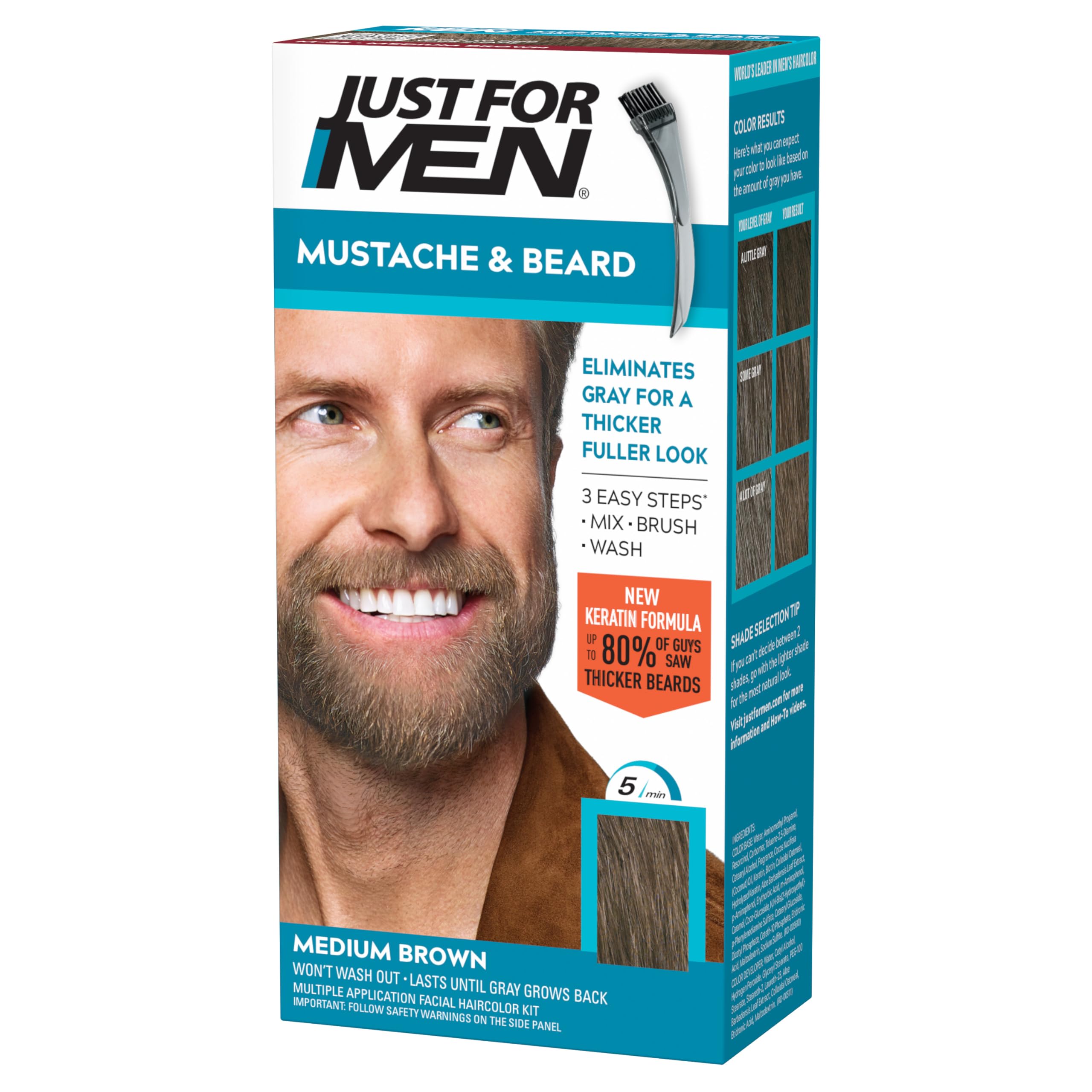 JUST FOR MEN Mustache & Beard Dye, Keratin, Medium Brown M-35 (1 Pack) | Mustach