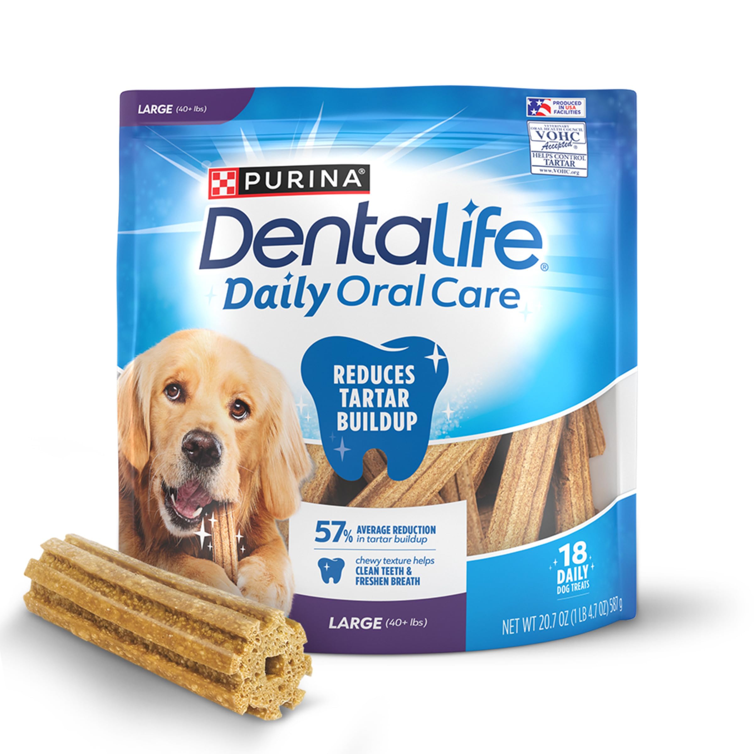 Dentalife Purina Daily Dental Chews for Large Dogs, 18 ct Pouch | Chewy, ridged 