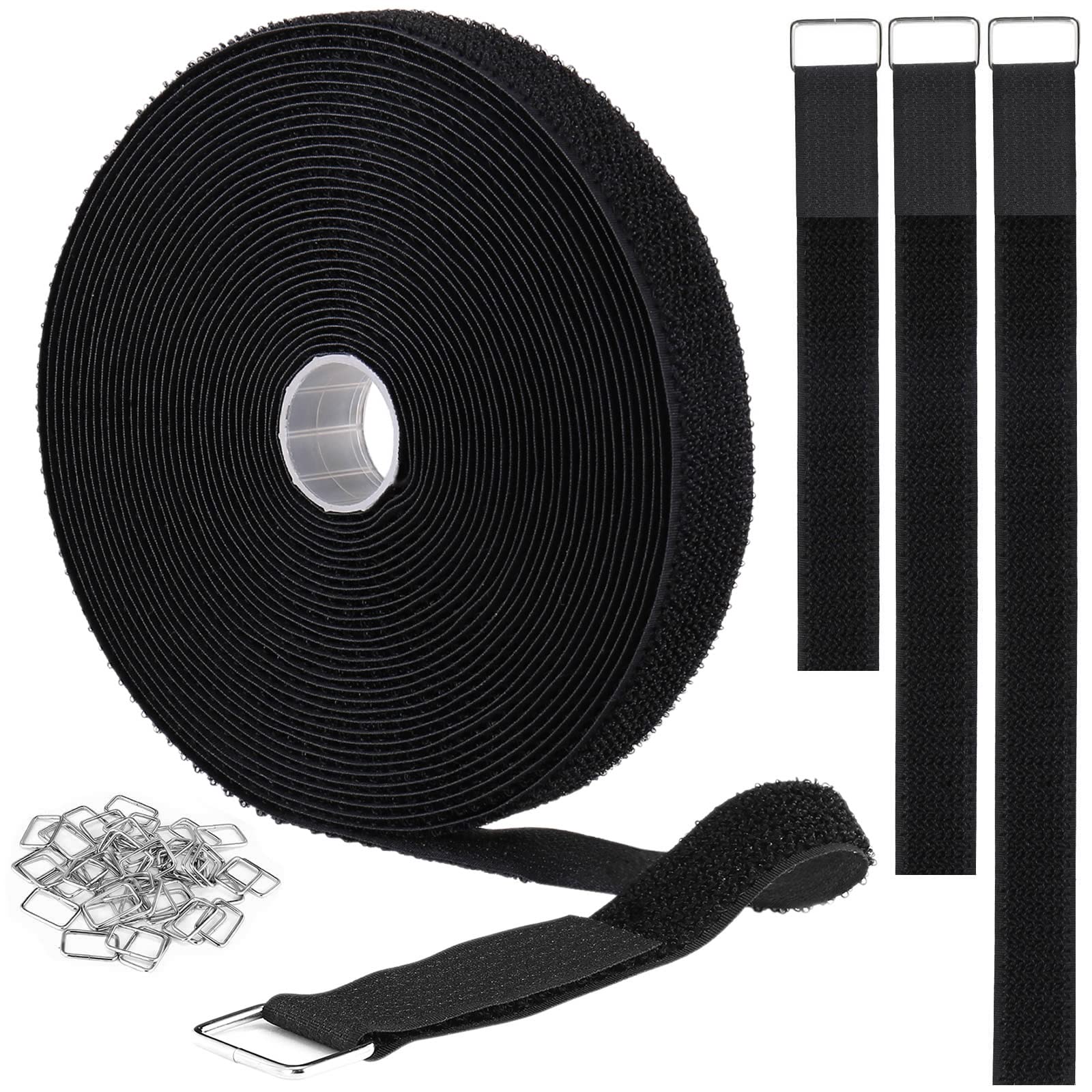 YMCRLUX 1"x32ft Hook and Loop Straps with 50 Metal Buckles, Adjustable Fastening