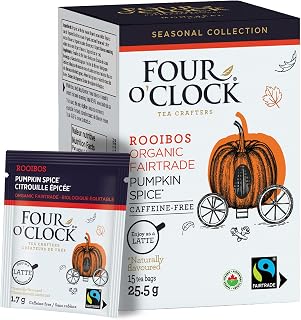 Four O'Clock Pumpkin Spice Rooibos Herbal Tea – 15 Tea Bags | Fall Seasonal Collection, Holiday Edition, Kosher, Gluten-Free, Naturally Caffeine-Free