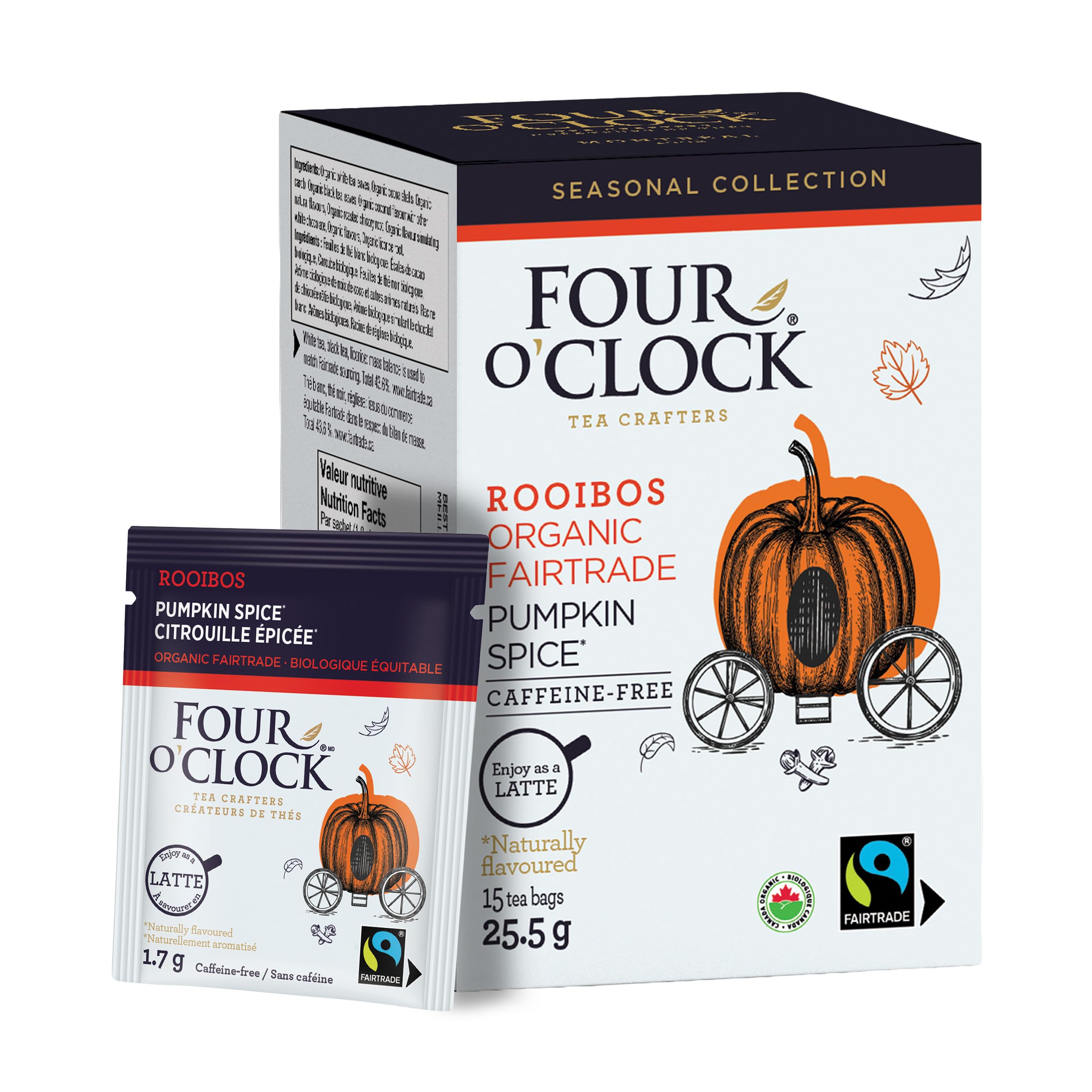 Four O'Clock Pumpkin Spice Rooibos Herbal Tea – 15 Tea Bags | Fall Seasonal Coll