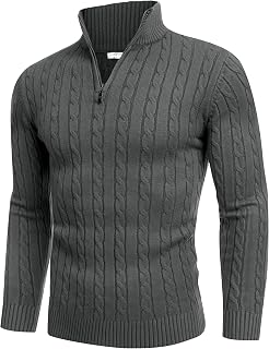 COOFANDY Men's Quarter Zip Sweater Slim Fit Casual Knitted Turtleneck Pullover Mock Neck Polo Sweater