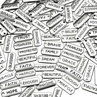 Hicarer 80 Pcs Motivational Word Charms Pendants Engraved, Silver | Jewelry Making for DIY Necklaces Bracelets, Inspirational Message Word Pendants, Double Hole Design Metal Craft Supplies