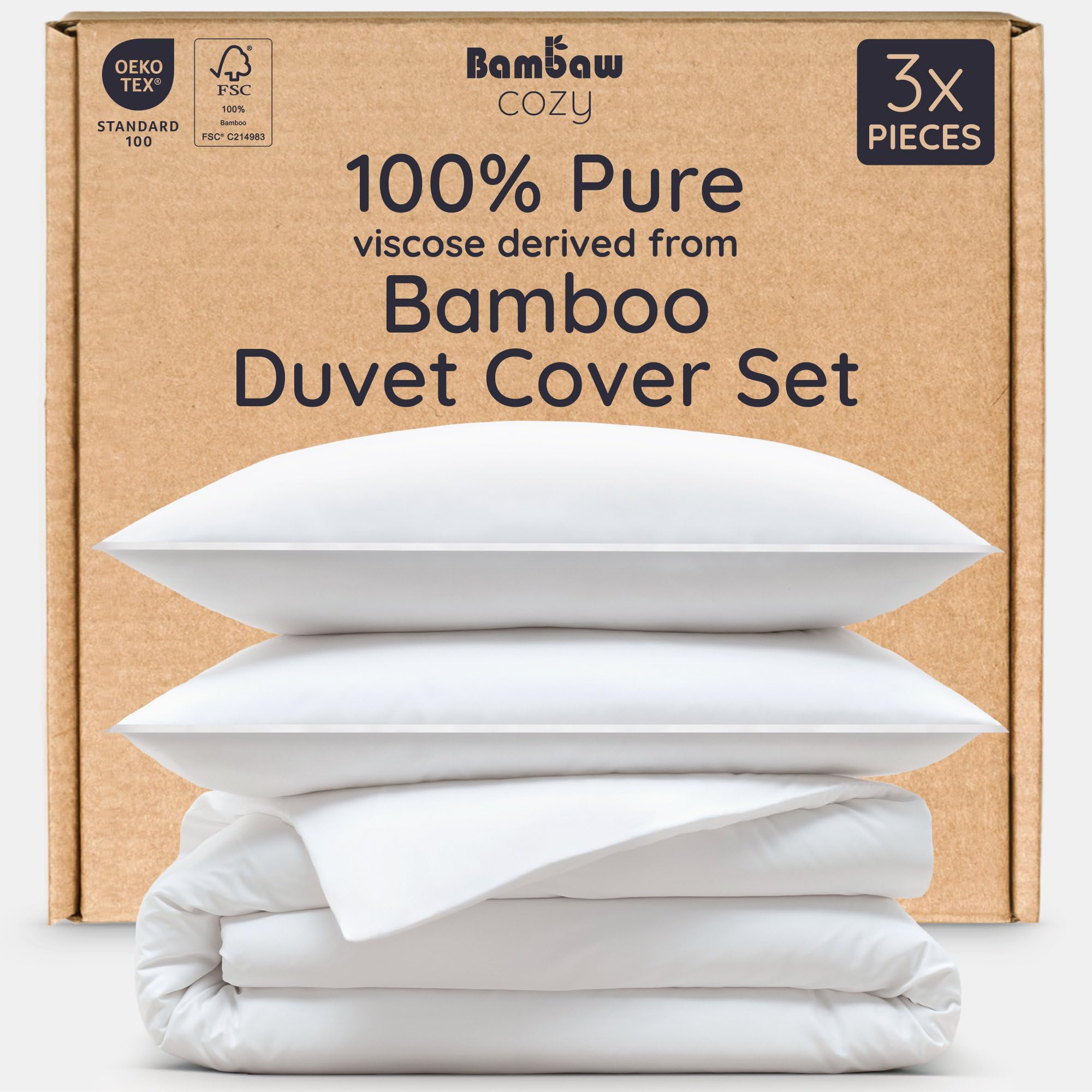 Bambaw 100% Viscose Derived from Bamboo Duvet Cover Queen Size – 3 Pieces Coolin