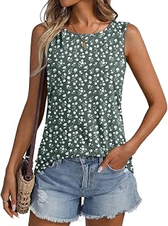 ORANDESIGNE Women Floral Pattern Round Neck Sleeveless Casual Summer Loose Tank Tops