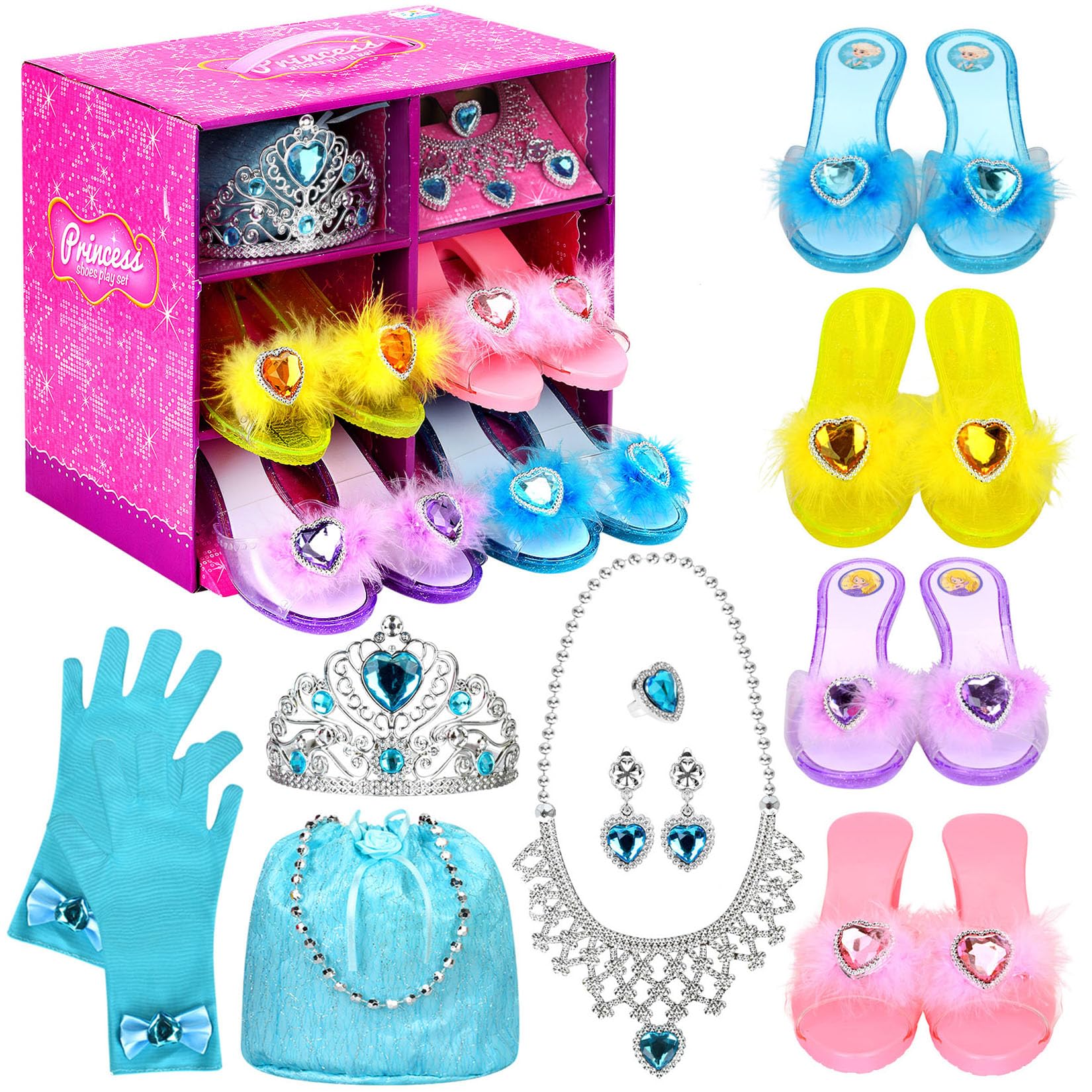 Princess Dress Up Shoes Set, Girls Role Play Dress Up Toys, Toddler Pretend Jewe