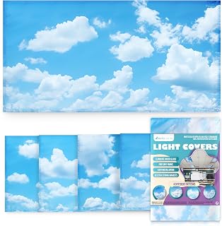 Fluorescent Light Covers for Ceiling Lights Classroom Magnetic Cloud 4pk | Reduces fluorescent/LED glare and eye strain; Easy magnetic install for classrooms/offices; NFPA 701 fire safety rated