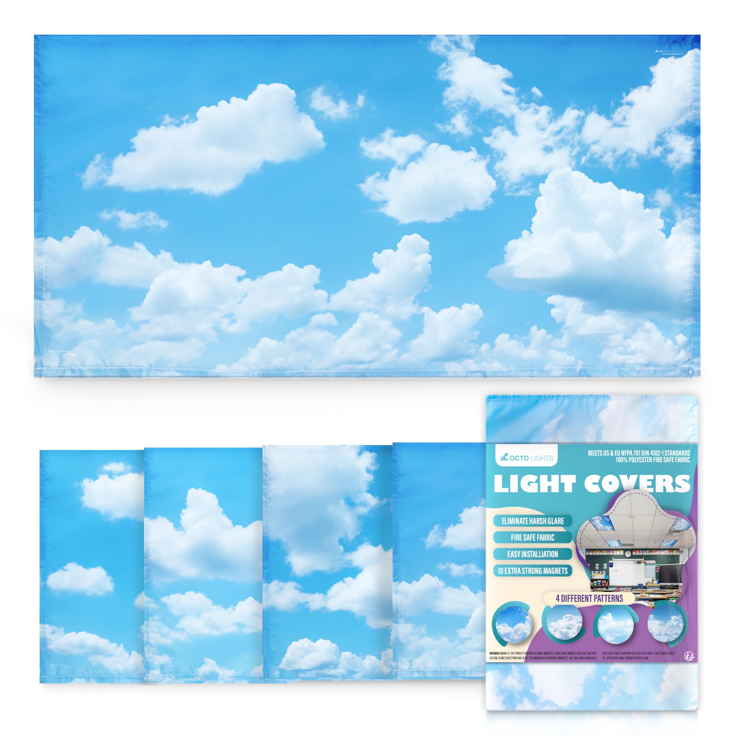 Fluorescent Light Covers for Ceiling Lights Classroom Magnetic Cloud 4pk | Reduc