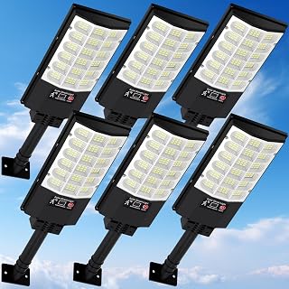 6-Pack Solar Street Lights Outdoor Waterproof Dusk to Dawn | 6500K LED Solar Flood Lights with Motion Sensor, Solar-Powered Light for Outside, Security Lights for Yard Driveway