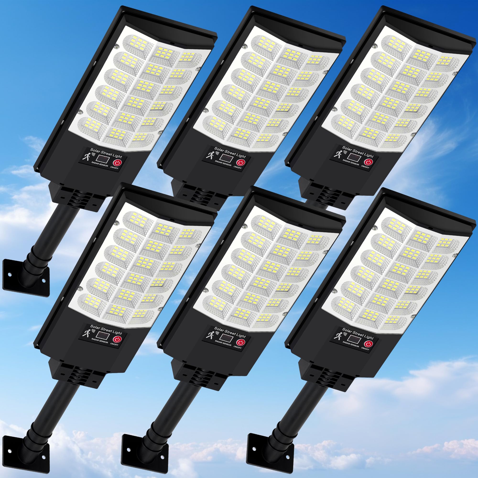 6-Pack Solar Street Lights Outdoor Waterproof Dusk to Dawn | 6500K LED Solar Flo
