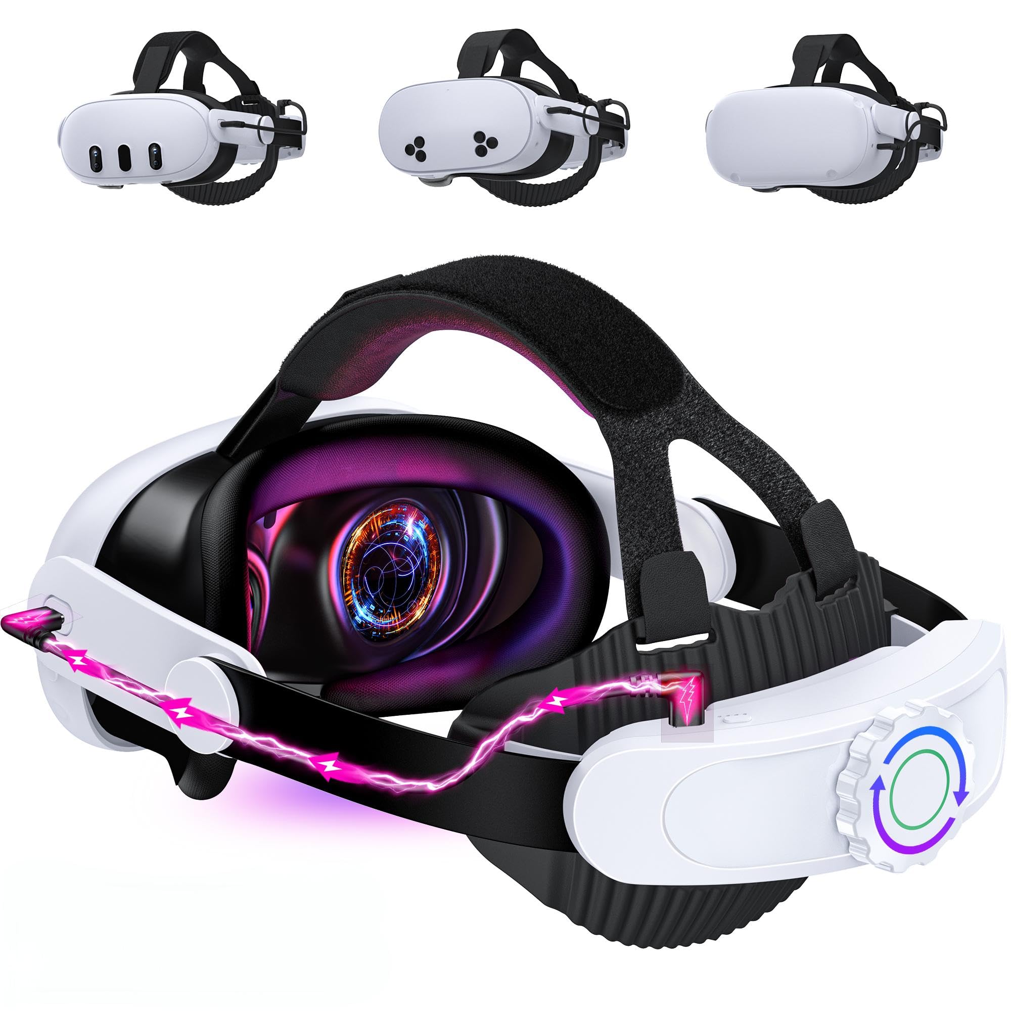 HELLCOOL Head Strap with 10000mAh Battery Pack Cables for Meta Quest 3S/3/2,Adju