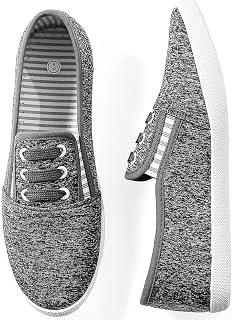 kufeiti Women’s Canvas Slip On Shoes Sneakers for Women Fashion Comfortable White Black Elastic Sneakers for Women