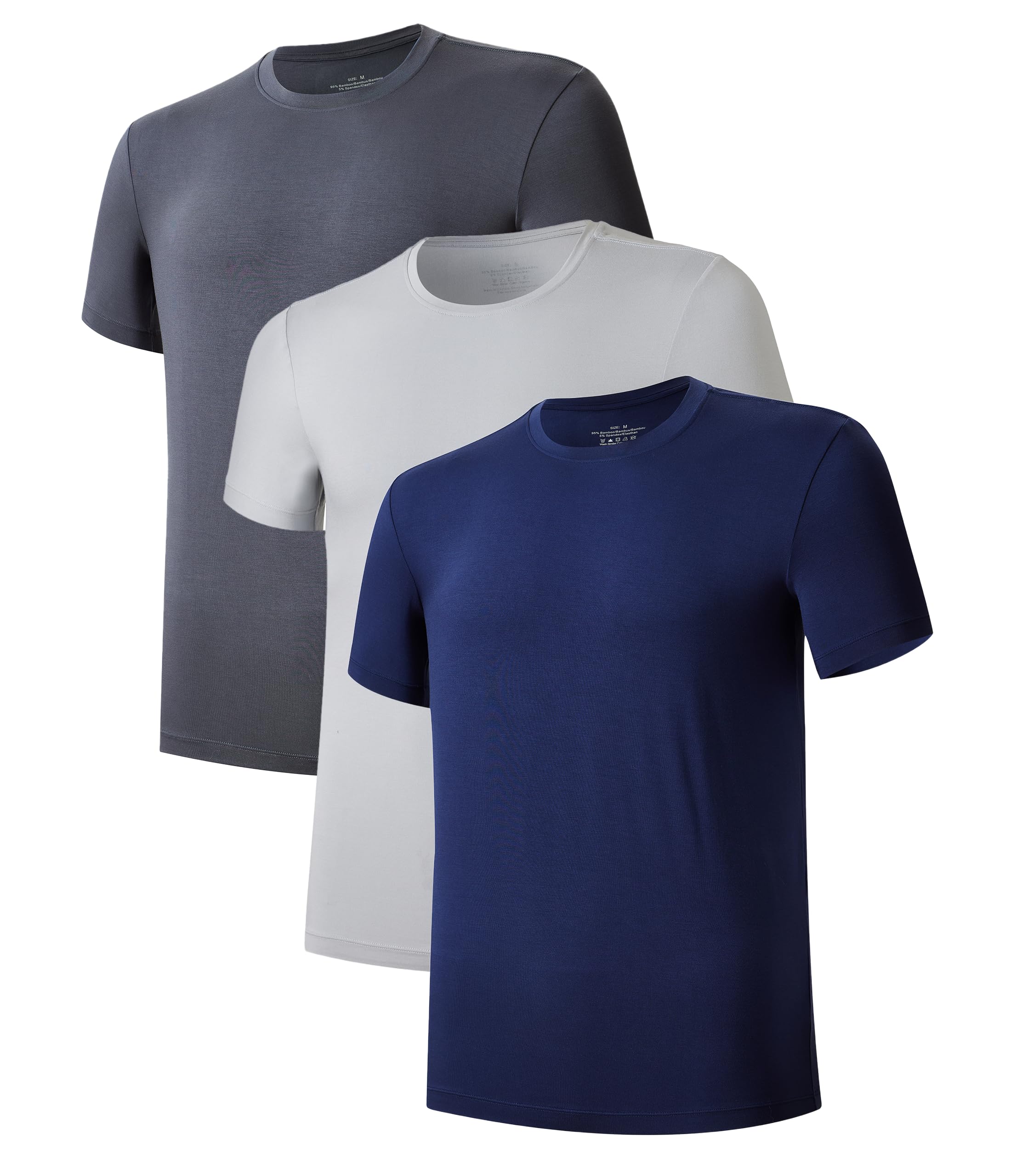 COLORFULLEAF 3/5-Pack Mens Bamboo T-Shirt Undershirt Lightweight Short Sleeve Cr