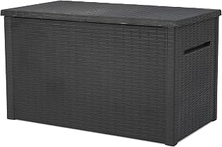 Keter Java 230 Gal Outdoor Storage Box for Patio and Pool Accessories | Grey, Resin, Extra Large, Waterproof, Lockable, Easy Lift Pistons, Easy Assembly, Organization, Patio Cushions Storage
