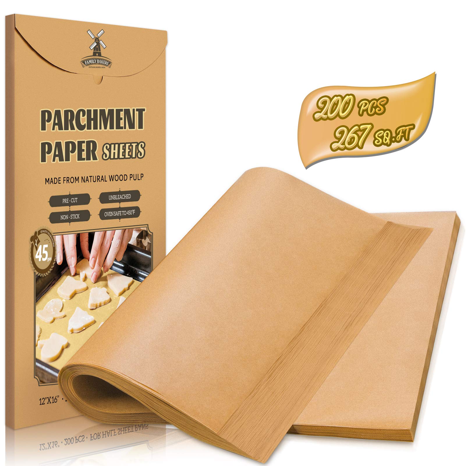 200 Pcs Parchment Paper Sheets, 12 x 16 Inch, Precut Non-Stick Parchment Sheets 