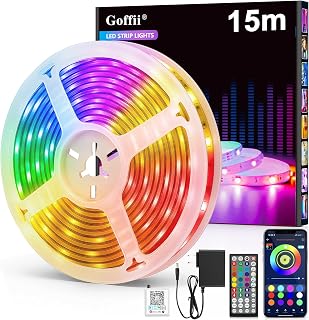 LED Strip 15 Metres, LED Room Lights, RGB Adhesive Bluetooth LED Lights | LED Strip with Remote Control and Smart APP Control, Change Color with Music for Kitchen Decoration, Gaming, TV