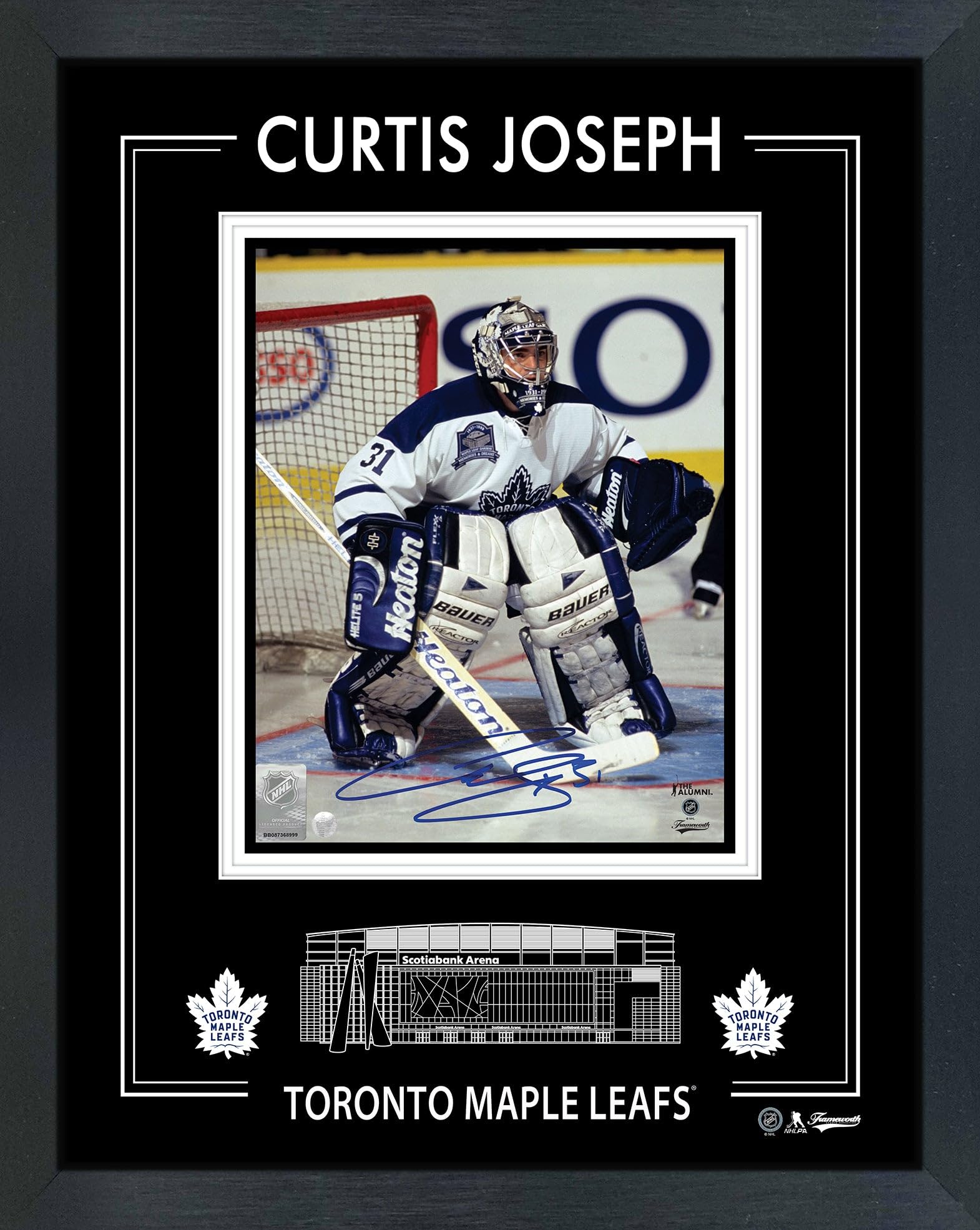Curtis Joseph Signed Framed 8x10 Photo in a PhotoGlass Toronto Maple Leafs Actio