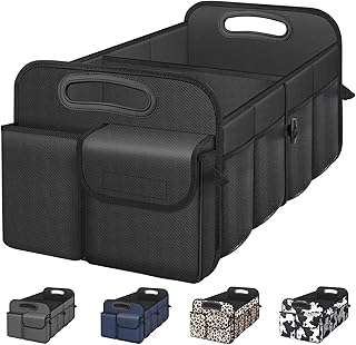 Femuar Car Trunk Organizer-Collapsible Car Storage for Suv/Jeep/Sedan | Large Capacity Waterproof Car Organization, Car Accessories for Women &amp; Men, Tools, 600D Oxford,Black,2 Compartments
