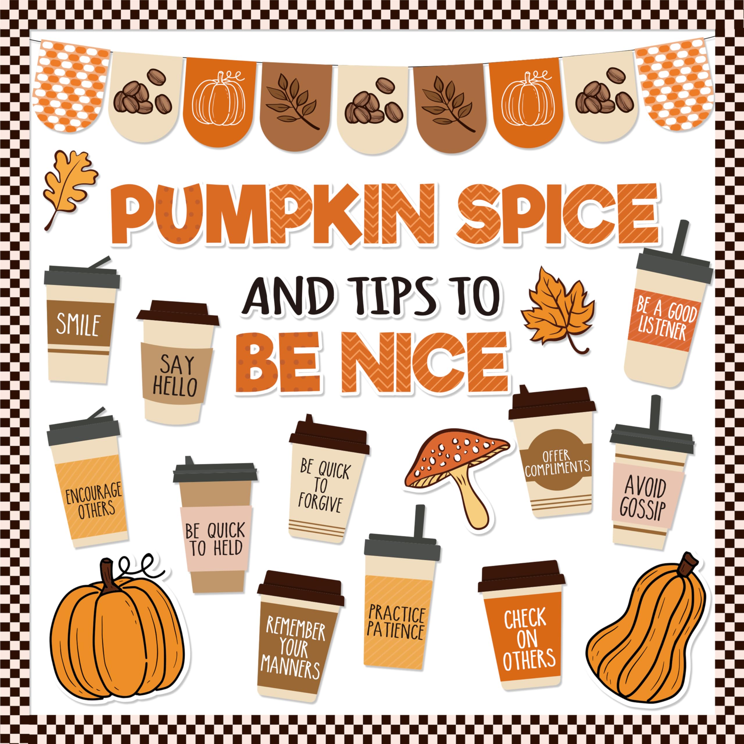 Fall Bulletin Board Decorations Set for Classroom, Autumn Coffee Cup Pumpkin Map