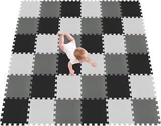 meiqicool Foam Play mat playmat Foam Play Tiles Interlocking Play mat Baby Play mats for Kids Floor mats for Children Foam Jigsaw mat Baby Puzzle mat 36 Pieces Rug Crawl White-black-gray-ADLg36
