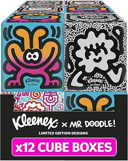 Kleenex x Mr Doodle Limited Edition Design Multipack Facial Tissues - 12 Cube Tissue Boxes, Designed in Collaboration with Mr Doodle, Made To Look Beautiful in The Home.