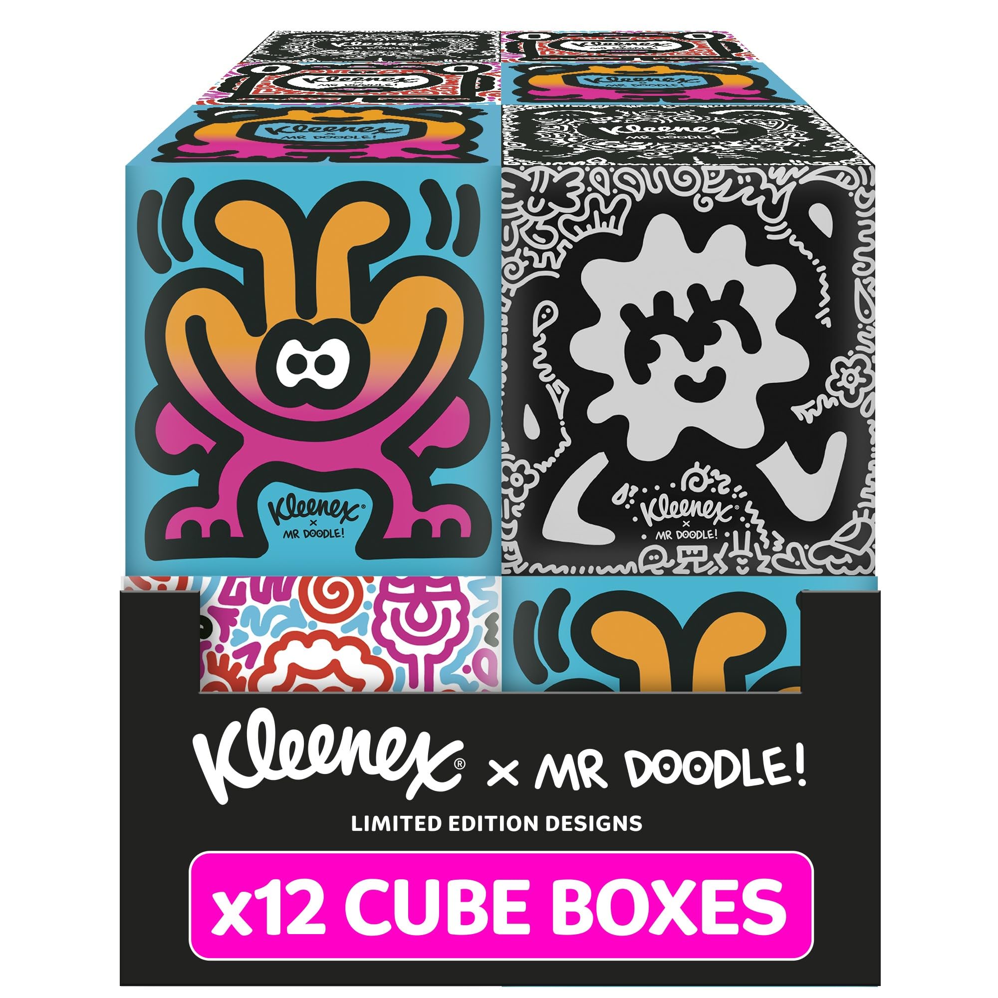 Kleenex x Mr Doodle Limited Edition Design Multipack Facial Tissues - 12 Cube Ti