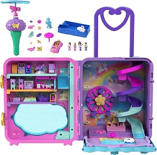 Polly Pocket Resort Roll Away Playset | Large Compact, Travel Toy with 4 Dolls, 1 Vehicle, 25+ Accessories, Portable (Amazon Exclusive)