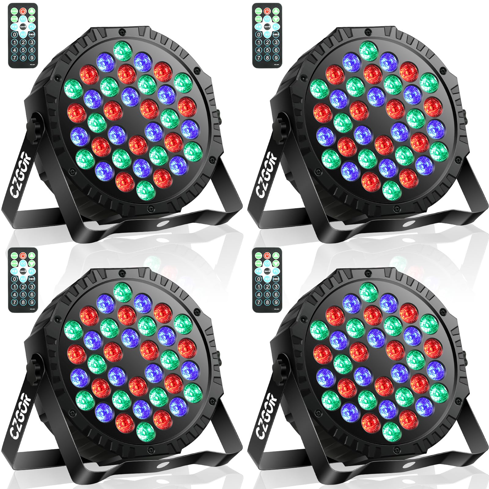 LED Stage Lights 4Pack - Czgor 36W RGB DJ Par Light for Party, Remote & DMX | wi