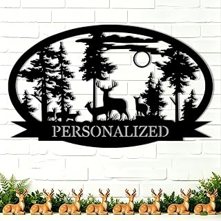Custom Metal Deer Sign Personalized, Deer Metal Wall Art with Name, 16 Gauge Steel Outdoor Cabin Decor, Waterproof Rust Resistant Hunting Lodge Farmhouse Sign Gift, 5 Colors, 10-30 Inch