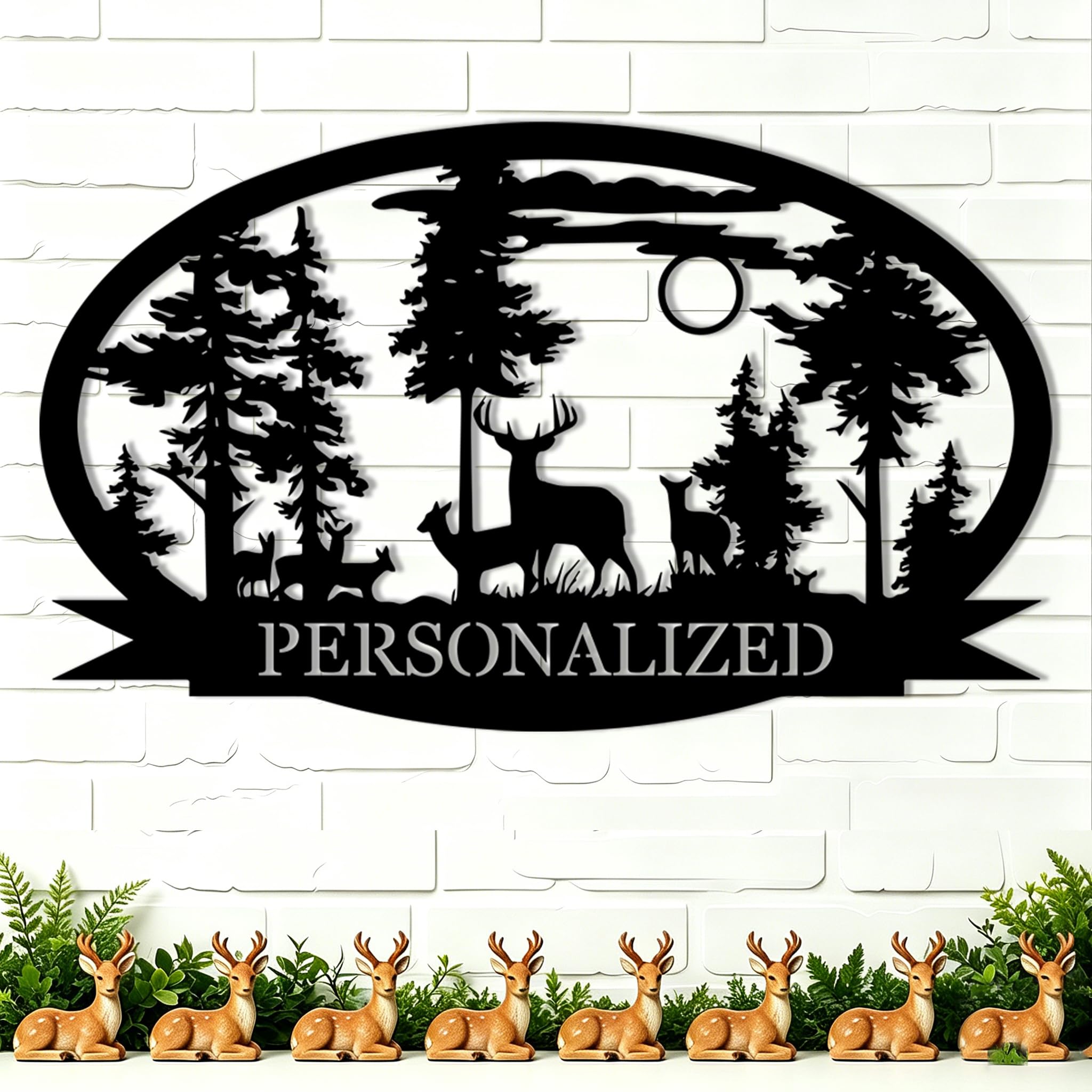Custom Metal Deer Sign Personalized, Deer Metal Wall Art with Name, 16 Gauge Ste
