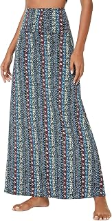 EXCHIC Women's Comfortable Elastic High Waist Maxi Skirt Boho A-Line Long Yoga Skirts