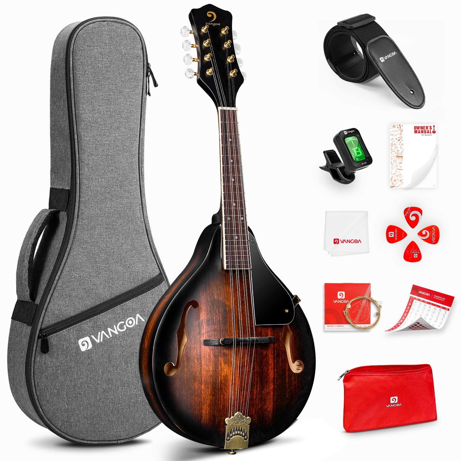Vangoa Mandolin Instrument A Style, Acoustic Mandolin Musical Instrument Solid S