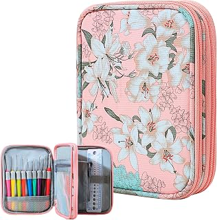 KOKNIT Crochet Hook Case, Zipper Storage Organizer Bag with Web Pockets for Crochet Needles/Knitting Accessories/Crochet Hook Kit Tools, Lightweight, Easy to Hold