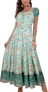 OSTOO Women's 2025 Summer Short Sleeve Boho Floral Tiered Casual Flowy Long Maxi Dress