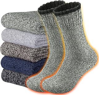 Men's Wool Socks 5 Pack Thermal Socks for Winter Soft Cozy Crew Socks for Hiking Cold Weather Thick Boot Socks