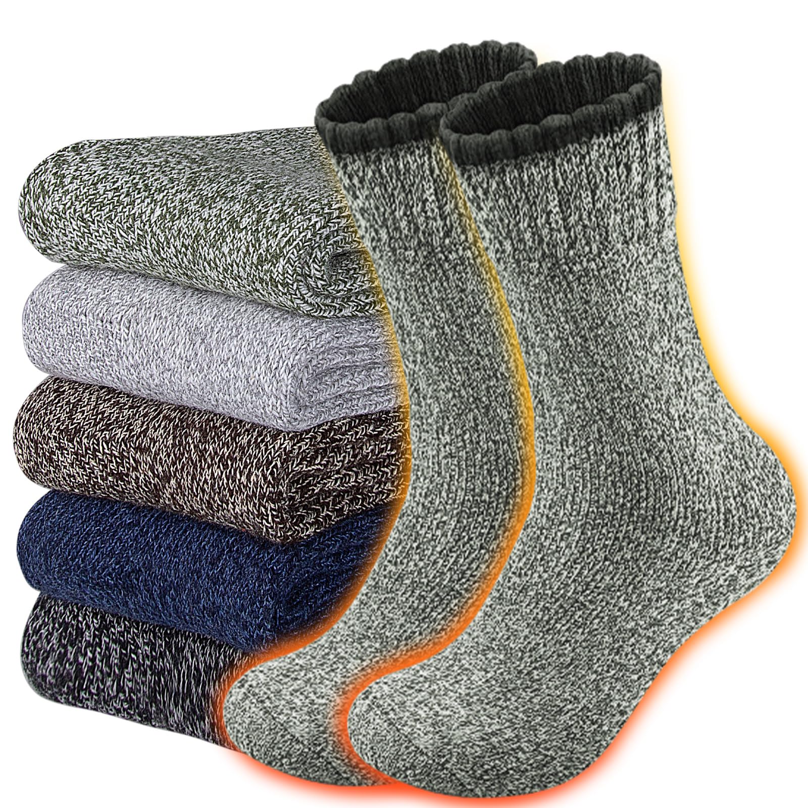 Men's Wool Socks 5 Pack Thermal Socks for Winter Soft Cozy Crew Socks for Hiking